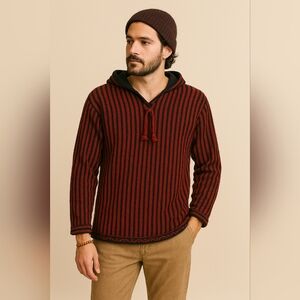 Mens Hoodie Medium Red Pullover Activewear Athleisure Sweater Drawstring